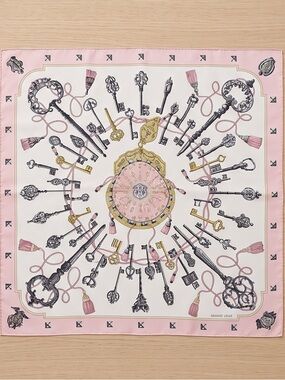 Authentic Hermes Les Cles Carre' Pink Multicolour Silk Scarf 90